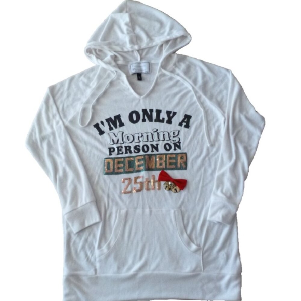 Derek Heart  "I'm Only A Morning Person On Dec 25th" Hooded Shirt Large  2X NWT